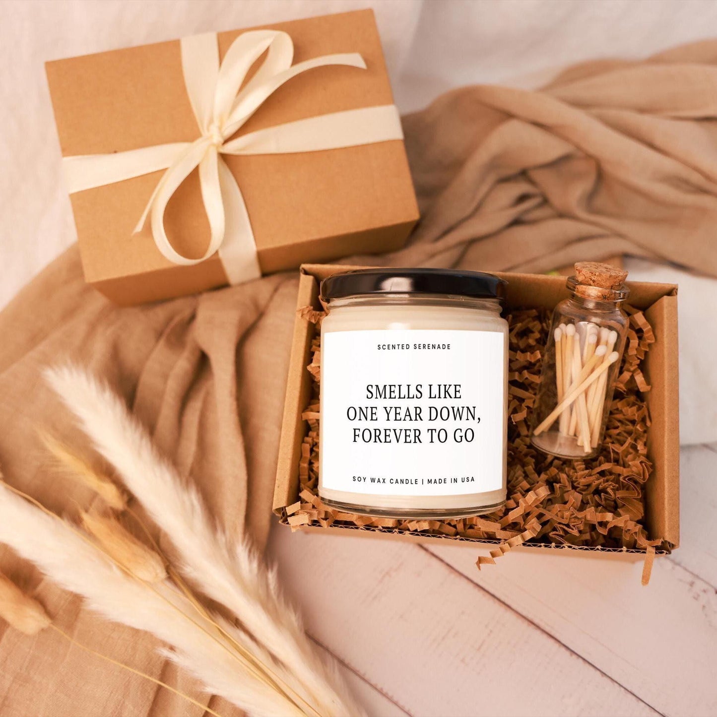 Funny Anniversary Candle, One Year Anniversary Gifts for Him for Her, Boyfriend Girlfriend Valentines Day Gift for Wife Husband Gift Box