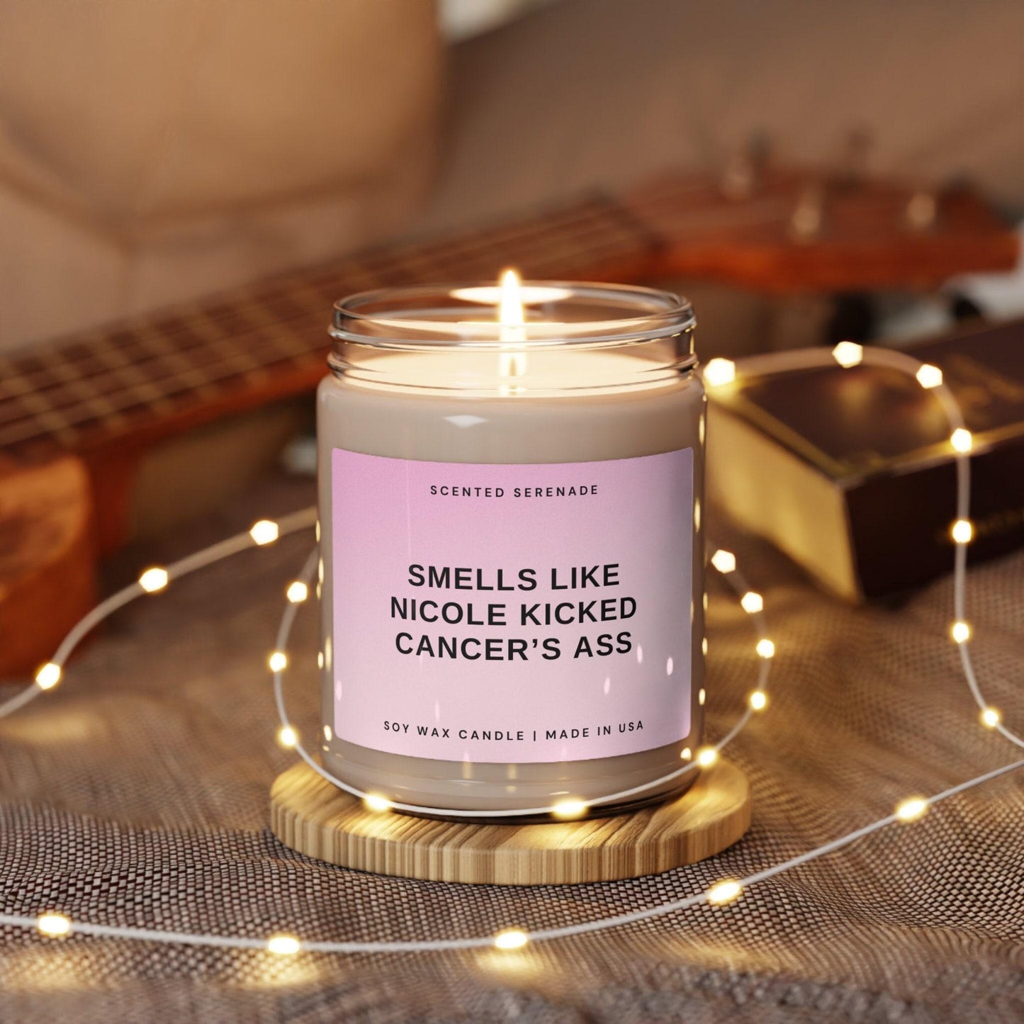 Personalized Cancer Warrior Candle, Cancer Survivor Gift, Gift for Cancer Patient, Breast Cancer Month, Funny Cancer Gift, Kick Cancers Ass