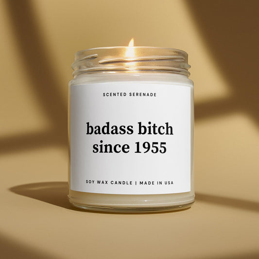 Badass Bitch Since 1955 Candle, Funny 70th Birthday Gift, BFF Birthday Present, Mom Birthday, Grandma Birthday, Woman Birthday Gift