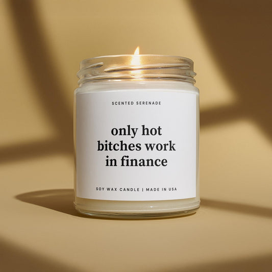 Funny Finance Worker Candle, Hot Bitches Work in Finance, Investment Banker, Financial Advisor, Finance Major, Finance Graduation Gift