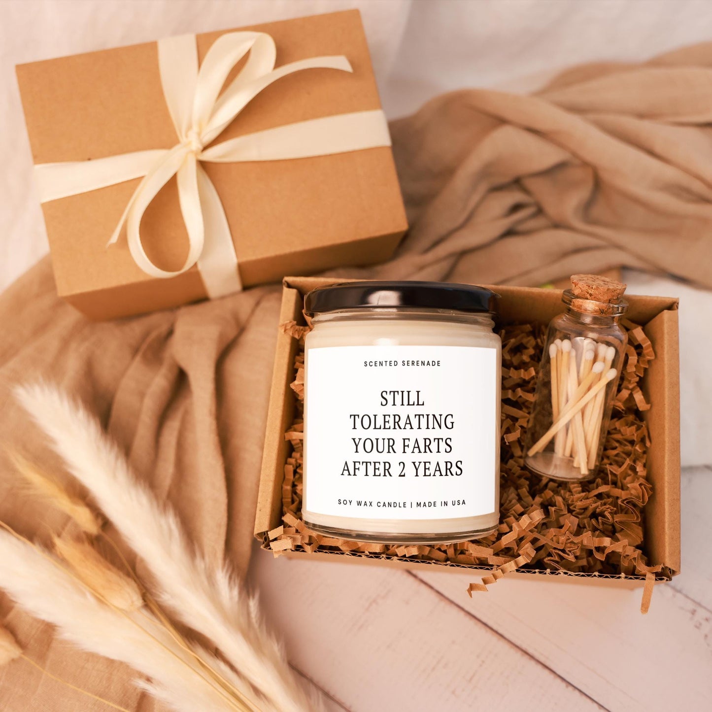 Funny Anniversary Candle, Two Year Anniversary Gifts for Him for Her, Boyfriend Girlfriend Valentines Day Gift for Wife Husband Gift Box