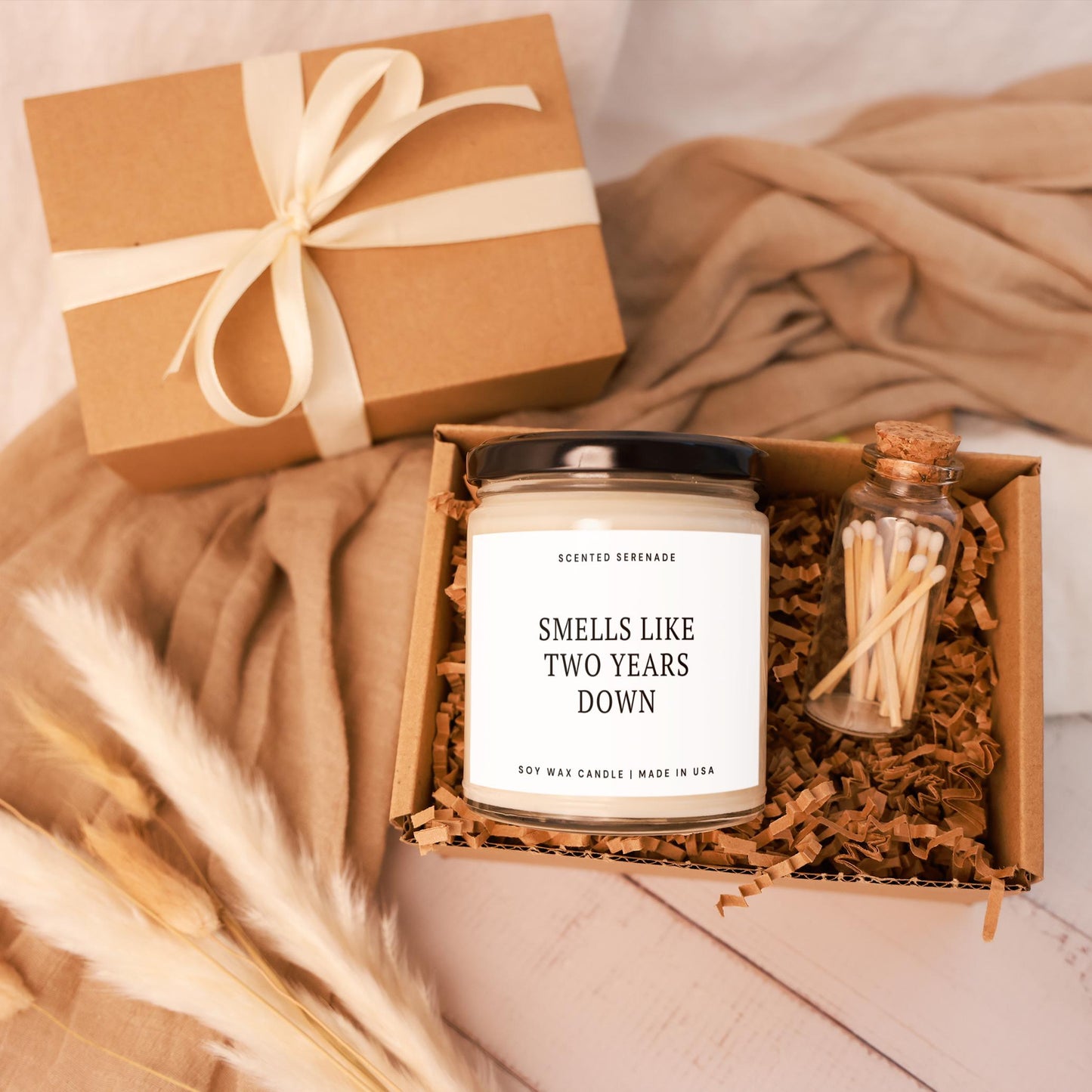Two Year Anniversary Candle, Two Years Down, Gifts for Him for Her, Boyfriend Girlfriend Valentines Day Gift for Wife Husband Gift Box