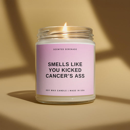 Breast Cancer Survivor Gift, Kicked Cancers Ass Candle,  Gift for Cancer Patient, Breast Cancer Month, Fuck Cancer, Cancer Warrior